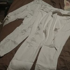 White tattered boyfriend jeans